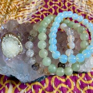 Elegant Green and Blue Beaded Bracelet Set